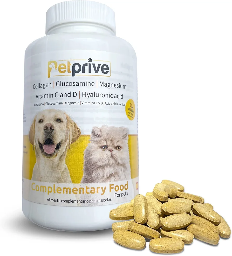 Petprive Suplemento Natural Antiinflamatorio Condoprotector para Perros y Gatos con Colágeno Hidrolizado, Glucosamina, Ácido Hialurónico, Magnesio, Vitamina C y D y Garra del Diablo