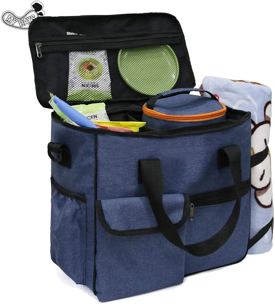 Bolsa de viaje para perros, bolsa de almacenamiento de comida para perros para llevar comida para mascotas, golosinas, juguetes y otros artículos esenciales. Es apto para viajar, acampar, etc.-Azul