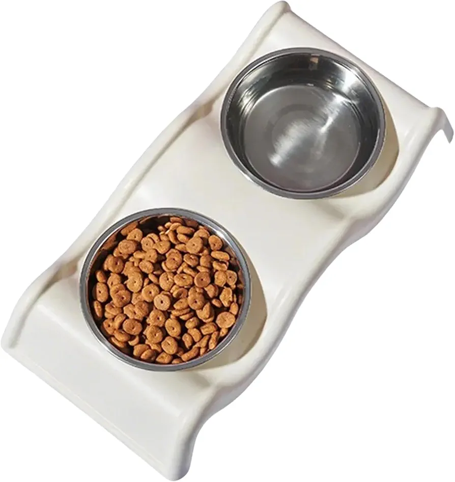 Cuencos Dobles para Gatos: Cuencos para Comida y Agua, Platos prácticos | Artículos para Mascotas con Base Antideslizante para Mayor Estabilidad, Ideales para Gatos y Perros pequeños