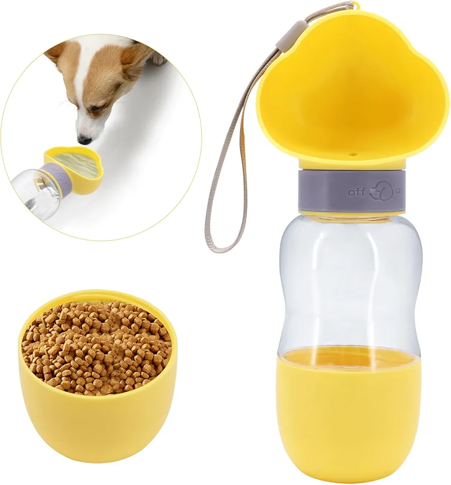 MoYouno Botella de agua portátil para perros para caminar, botella de agua de viaje para perros con recipiente de alimentos, dispensador portátil para mascotas, taza combinada de diseño desmontable,