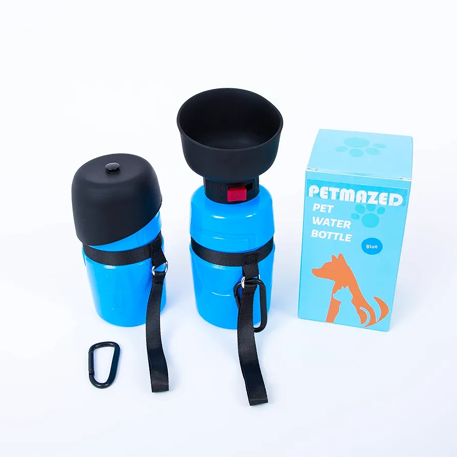 PETMAZED – Botella portátil para perro, 600 ml, con cuenco retráctil, accesorio de viaje y paseo para cachorros, dispensador de agua plegable con depósito para su mascota