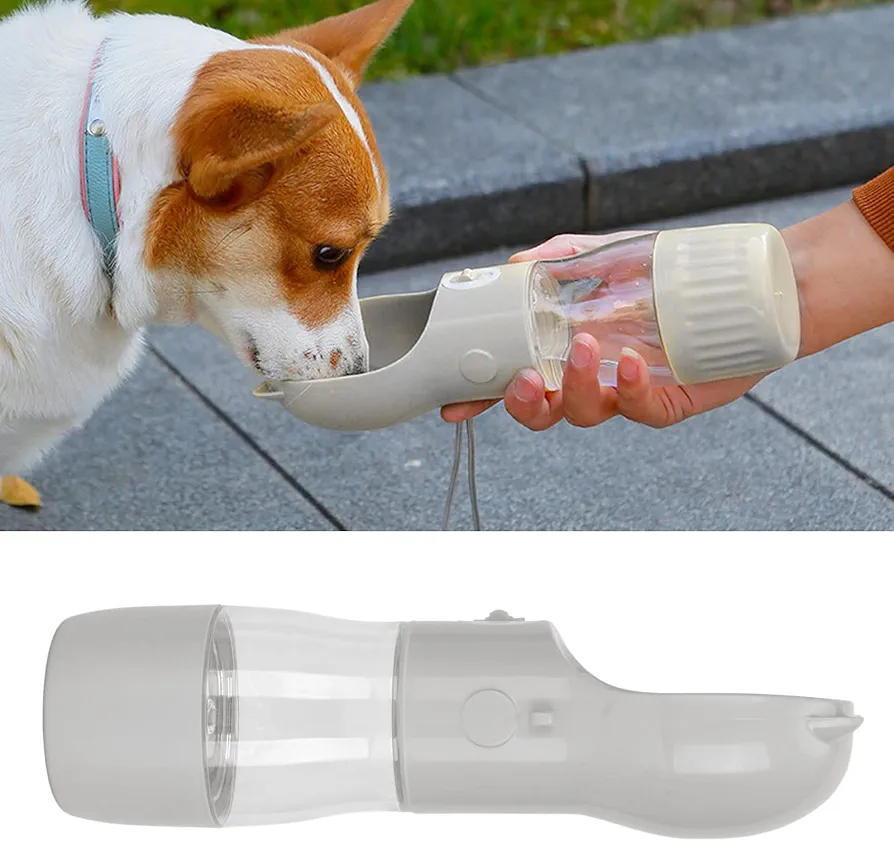 Botella de Agua para Perros, a Prueba de Fugas, Dispensador de Agua Portátil para Perros con Contenedor de Alimentos para Tratar, Taza de Agua para Mascotas con Cerradura, Dispensador de Cuenco(Gris)