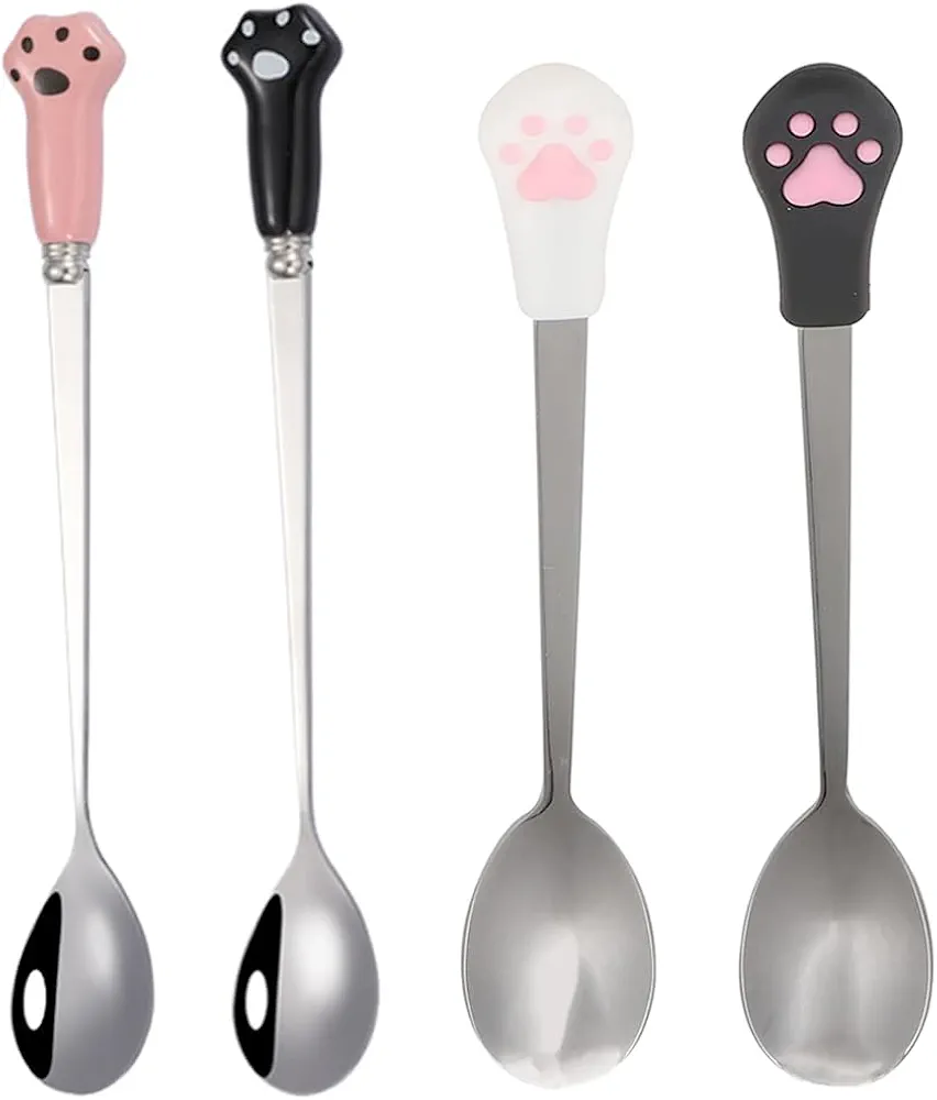 JIXIWANG 4 cucharas de acero inoxidable para perros y gatos, cuchara de comida para mascotas de acero inoxidable para alimentar a mascotas comida húmeda para perros y gatos