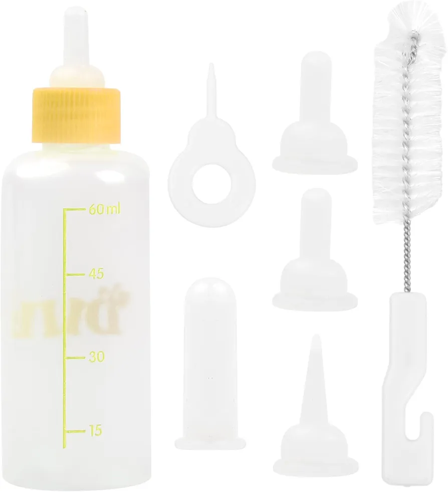 Botella de Alimentación para Mascotas, Kit de Biberón para Cachorros de Perro Gatitos, Botella 60ml 150ml de Silicona con Mini Pezones de Repuesto para Animales Pequeños (Amarillo pequeño)