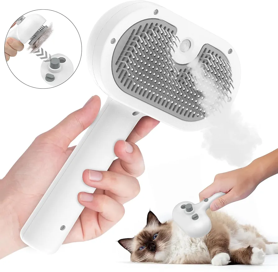 Cepillo par Perros Gatos,Steamy Brush Autolimpiante Cepillos de Aseo para Mascotas para Pelo Largo y Corto para Eliminar los Enredos, la Capa Base Muerta y la Suciedad Hasta