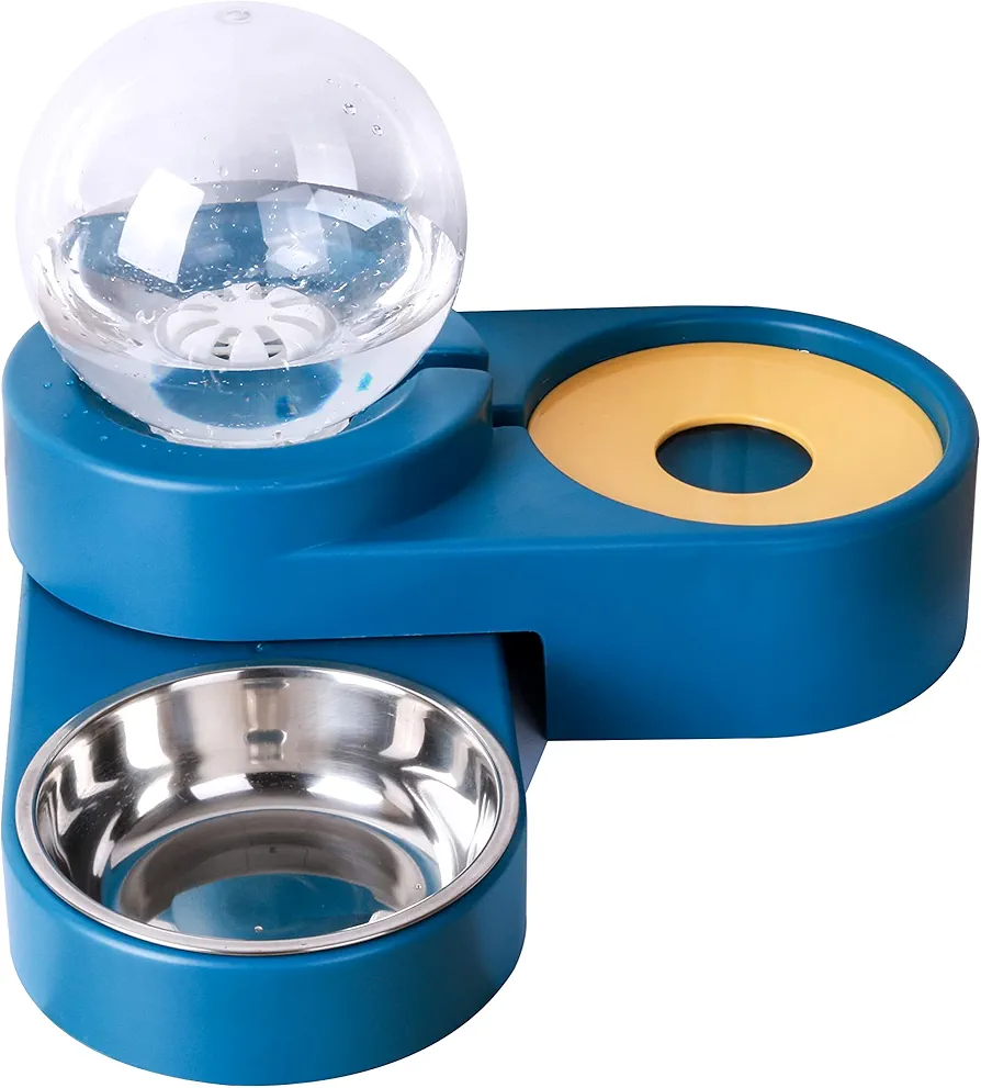 Fidofox Comedero Bebedero Perros y Gatos. Comedero Doble Bebedero dispensador automático Agua Mascotas.. (Azul Navy)