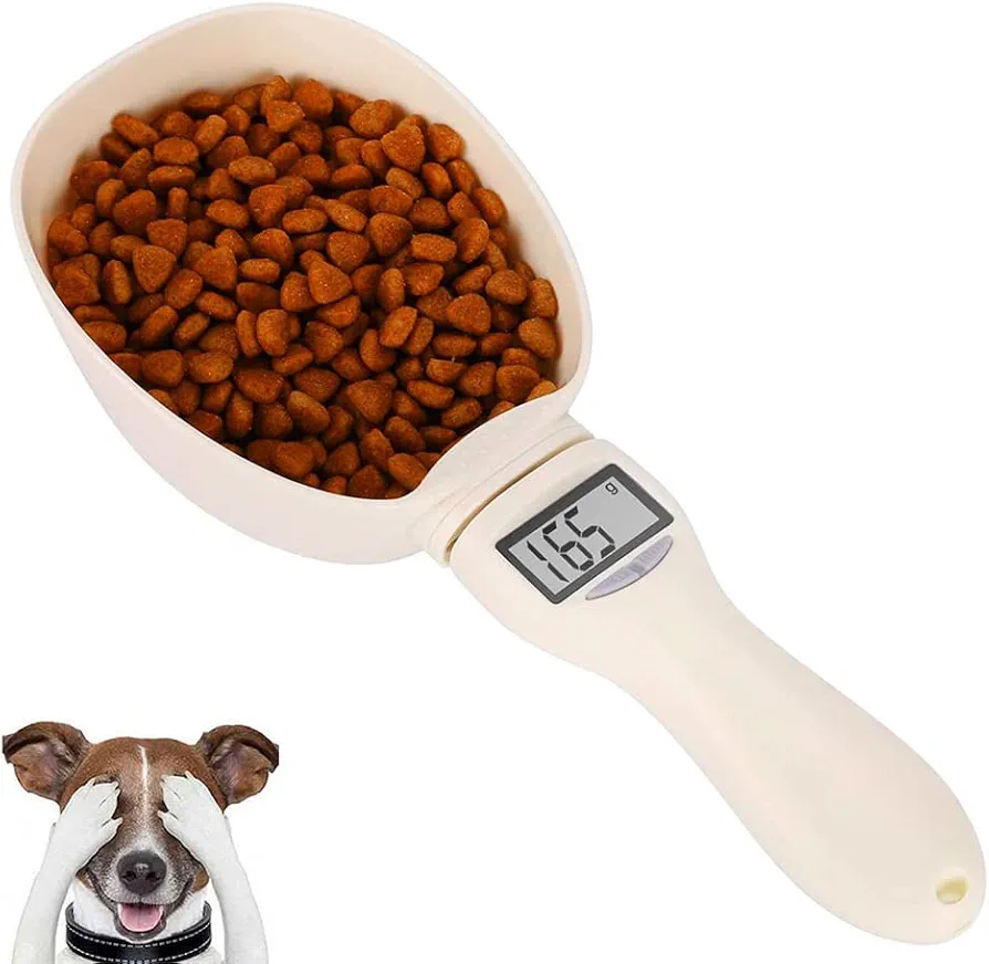 Jokapy Cuchara medidora de alimentos para mascotas con pantalla LED, cuchara medidora digital de alimentos para cocina, duradera, portátil, para perros y gatos, cuchara de medición precisa de