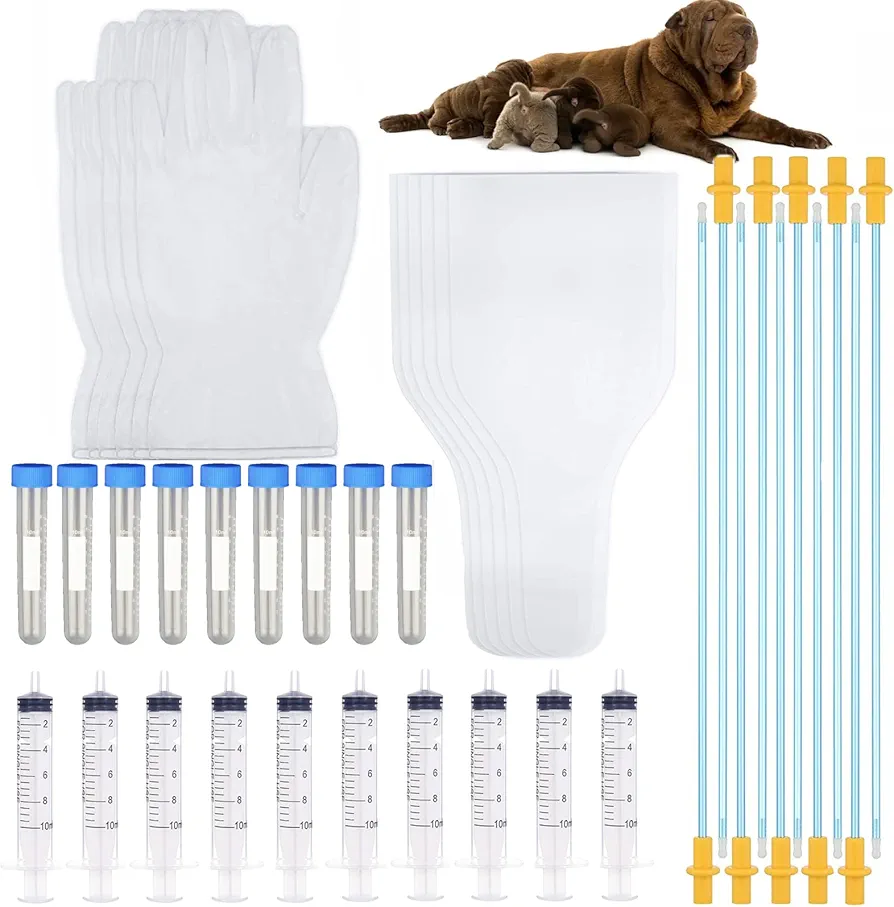 BOW CALICO Juego de 10 Kits de cría Canina, Suministros de cría de Perros, Kit de inseminación Artificial para Mascotas, Kit de cría de Perros para Mascotas pequeñas y Medianas