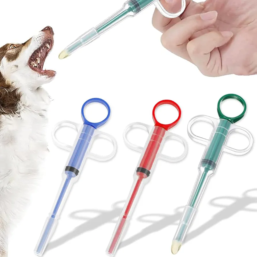 VBKITW 3 Piezas Alimentador de Dispensador para Mascotas,Jeringa de Silicona con Punta Suave, Pastillas Feeder para Mascotas Gatos Perros