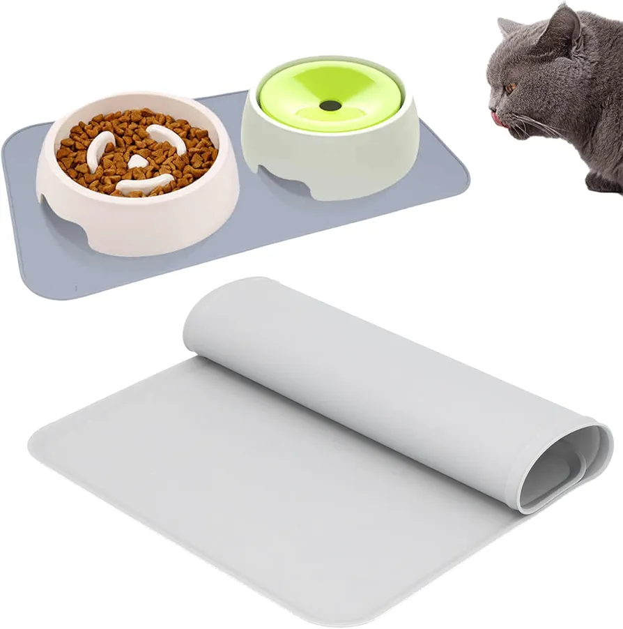 Topyond Mantel Individual De Silicona A Prueba De Fugas, Tapete Para Tazón De Alimentación Para Mascotas, Impermeable Y Antideslizante, Accesorio Para Almohadilla De Comida Para Perros Y Gatos(Gris)